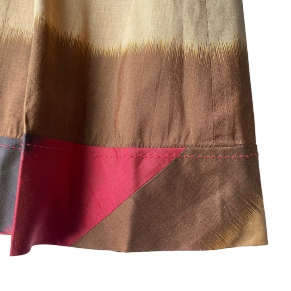 Hilton Hollis Silk Skirt Size 10 Full A-Line Pleated Fall Stripe Cherry Caramel - Picture 5 of 10